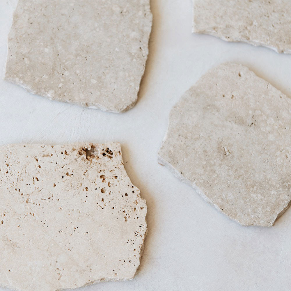 Raw Edge Travertine Coaster Set
