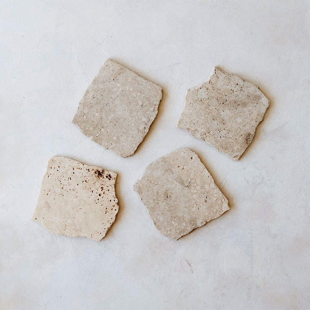 Raw Edge Travertine Coaster Set
