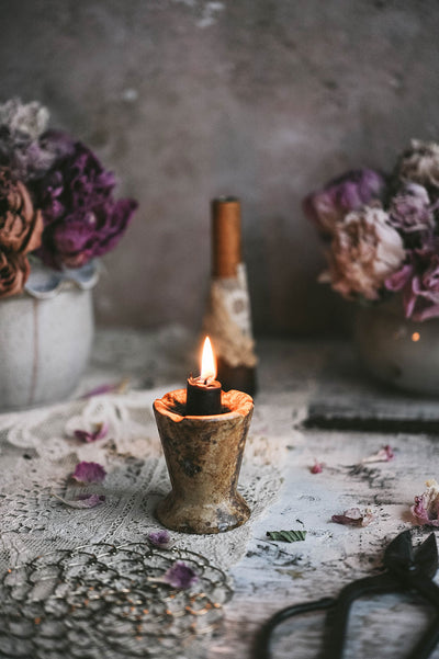 Red Travertine Candle Holder