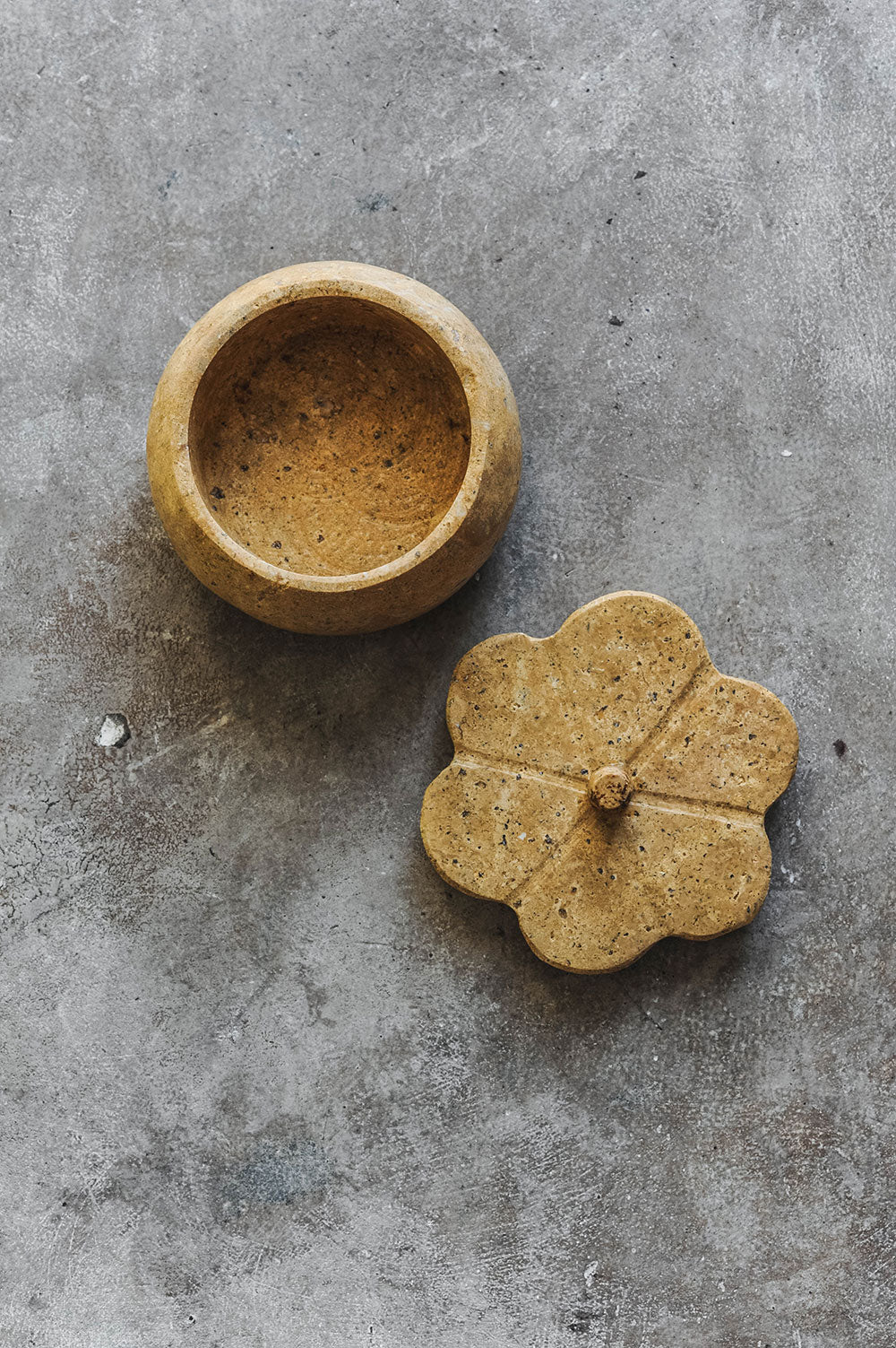 Lidded Red Travertine Petal Box