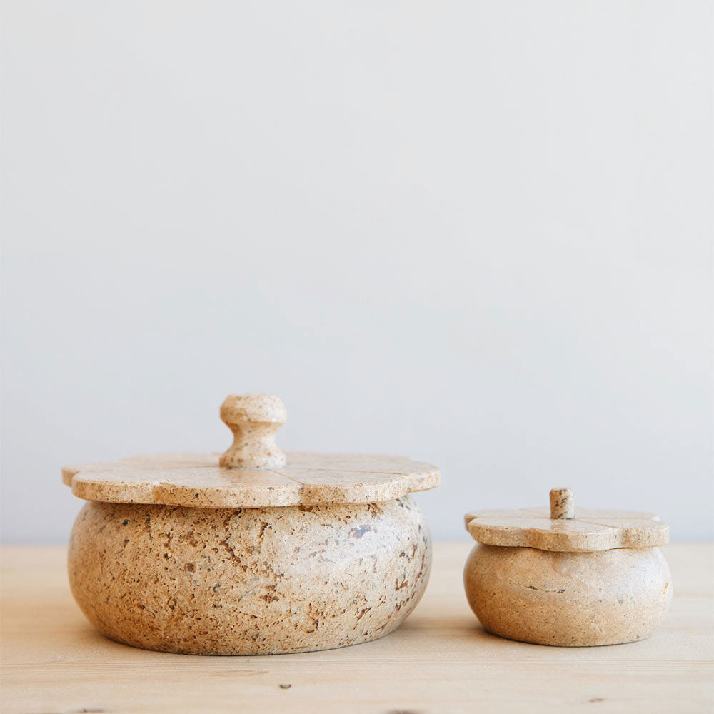 Lidded Red Travertine Petal Box