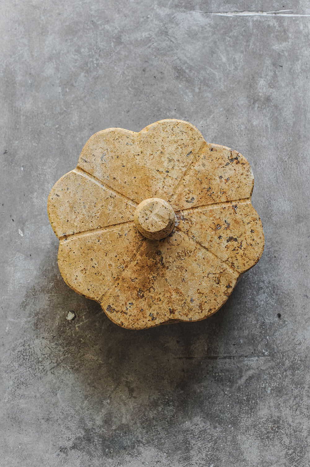Lidded Red Travertine Petal Box
