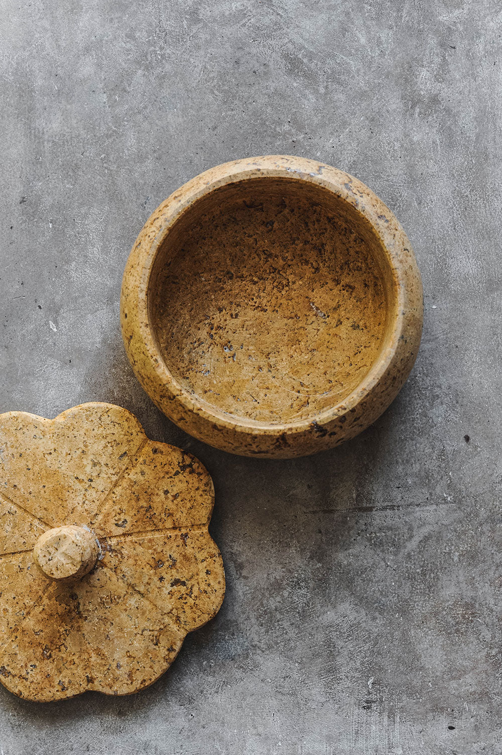 Lidded Red Travertine Petal Box