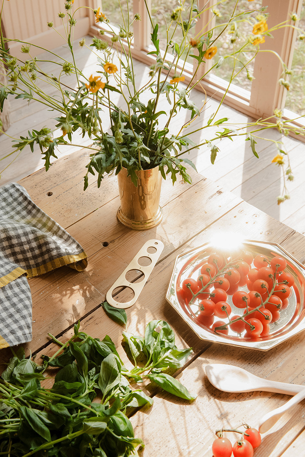 Gingham Linen Tea Towel - Yellow/Grey