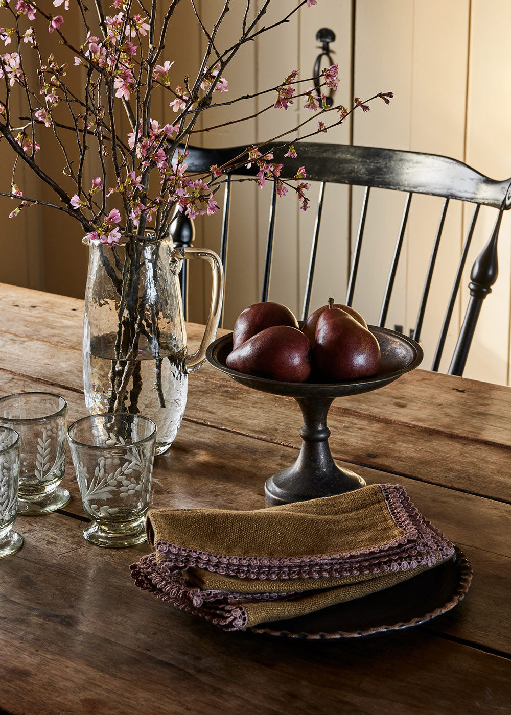 Hand-etched Footed Floral Glassware