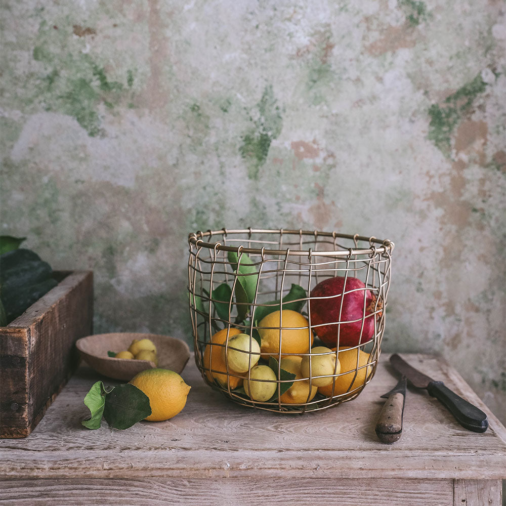 Round Brass Wire Storage Basket