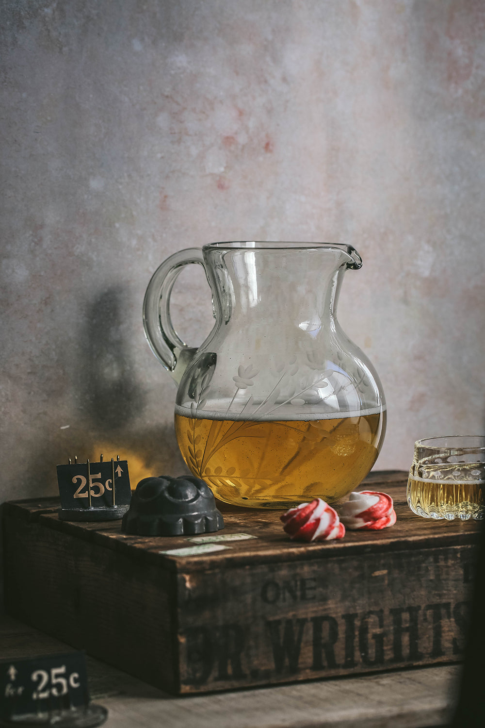 Round Etched Artisan Glass Pitcher