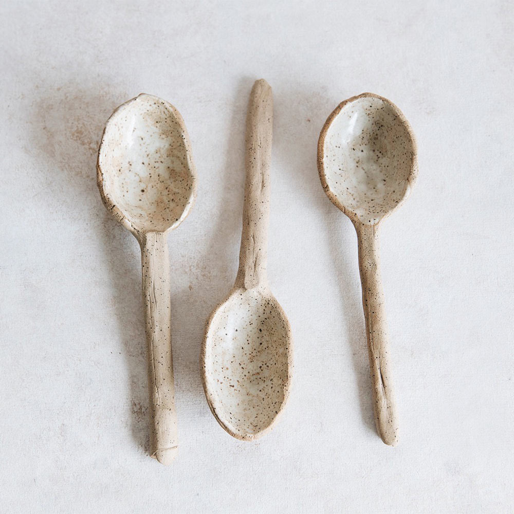 Rustic Brown Stoneware Serving Spoon