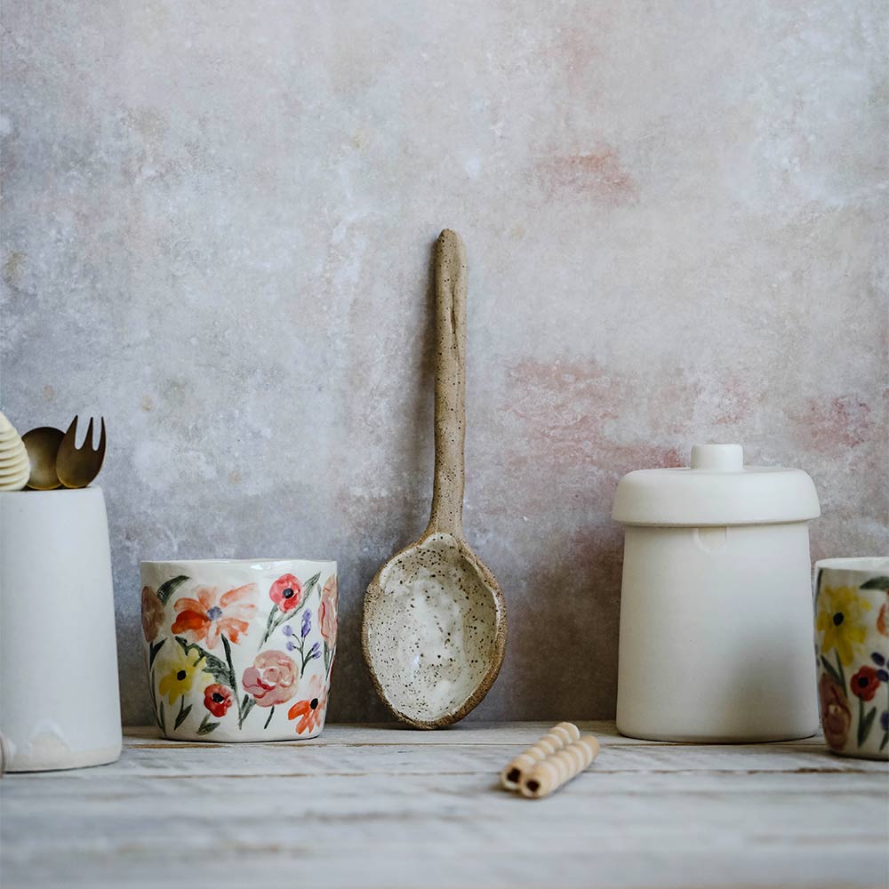 Rustic Brown Stoneware Serving Spoon