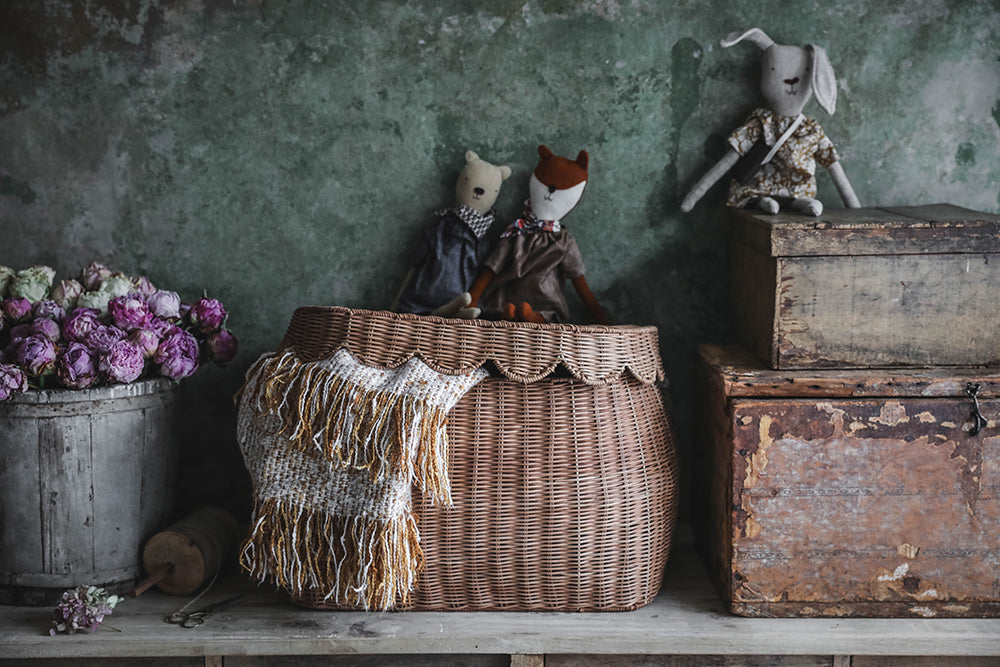 Sage Scalloped Storage Basket with Lid