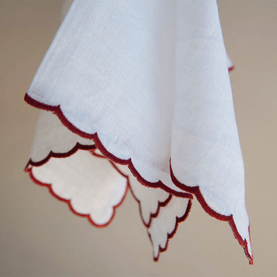 Scallop Border Linen Napkin Set - Red