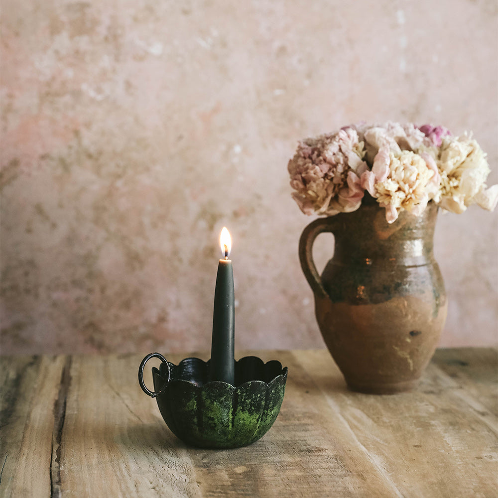 Emerald Iron Scalloped Candle Holder