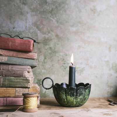 Emerald Iron Scalloped Candle Holder