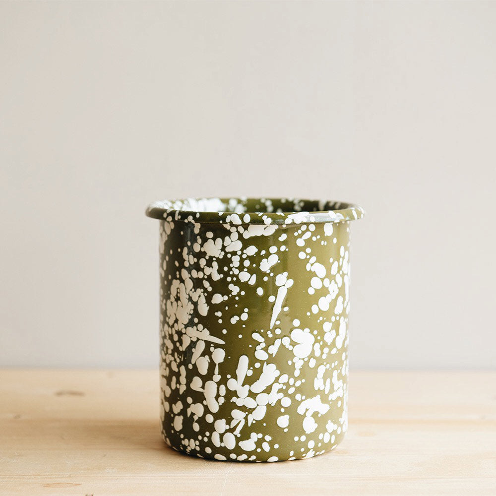 Splatterware Enamel Utensil Crock - Moss
