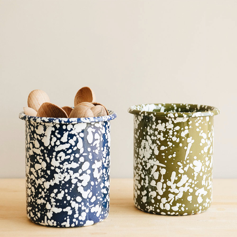 Splatterware Enamel Utensil Crock - Sky