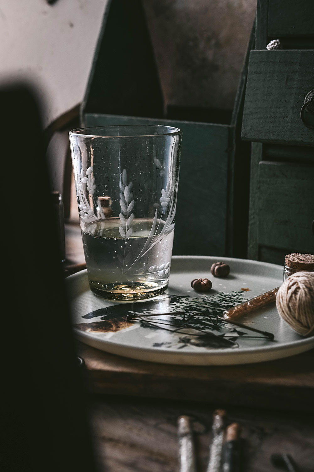 Hand-etched Stackable Floral Tumbler