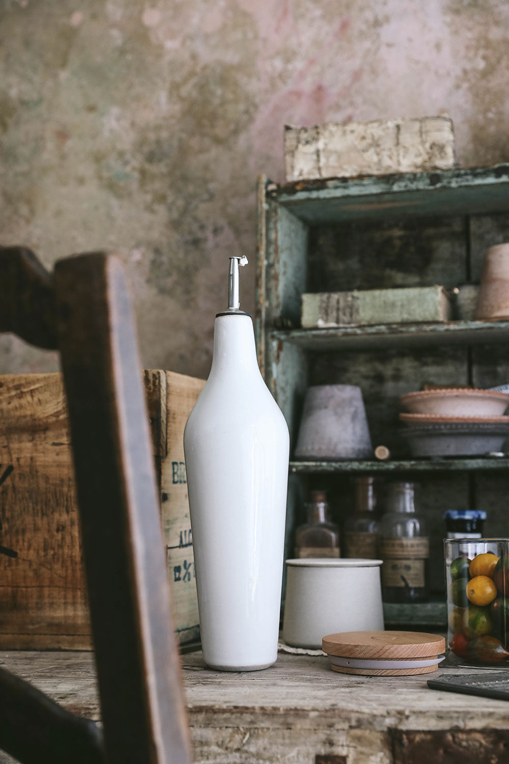 Minimal Stoneware Oil Bottle - Ivory Porcelain