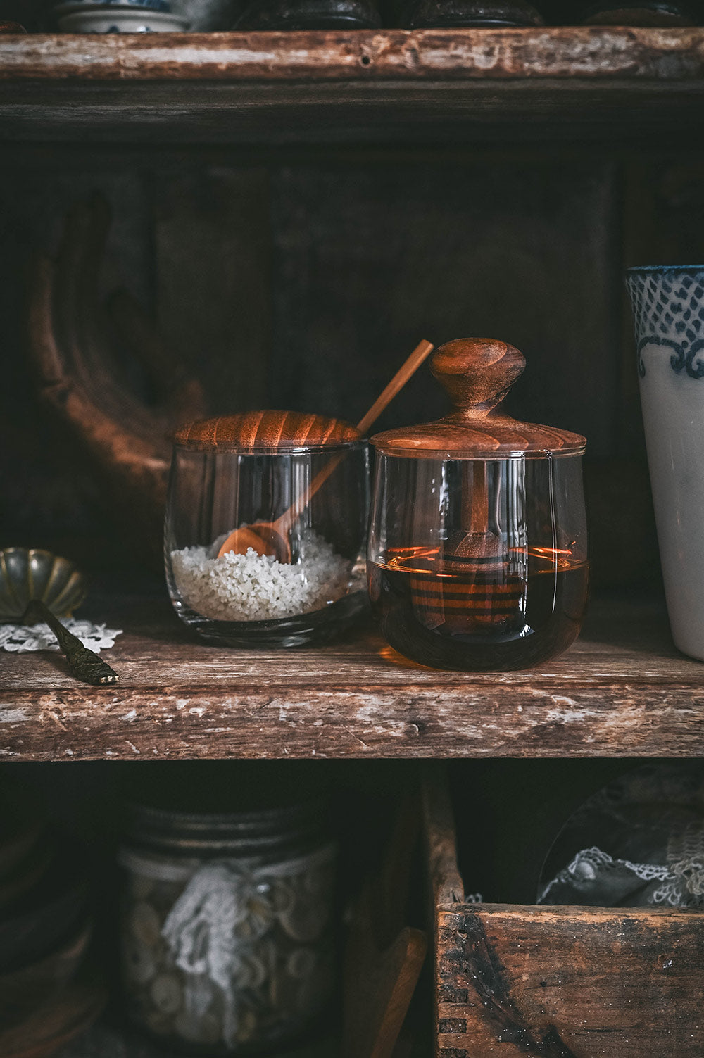 Teak & Glass Mini Honey Jar