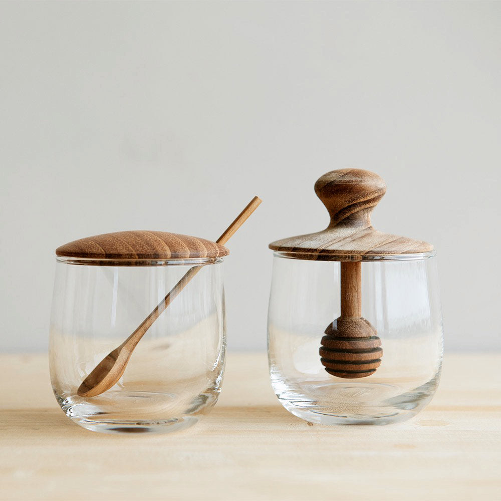Teak & Glass Mini Honey Jar
