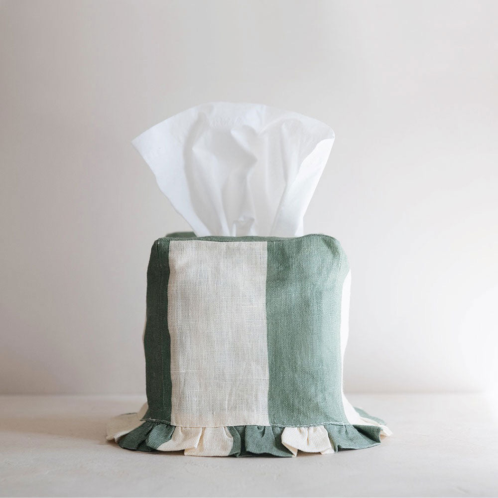 Linen Tissue Cover - Mint Stripe