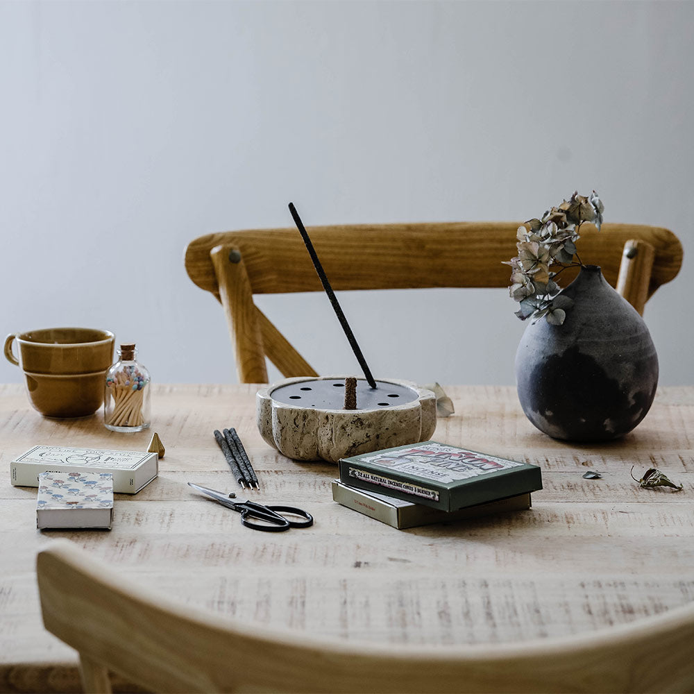 Scalloped Travertine Incense Holder