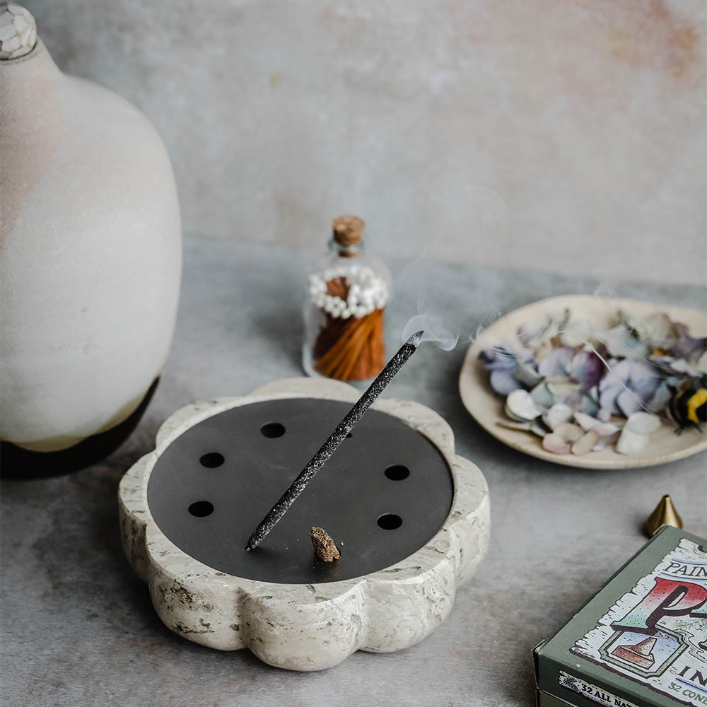 Scalloped Travertine Incense Holder