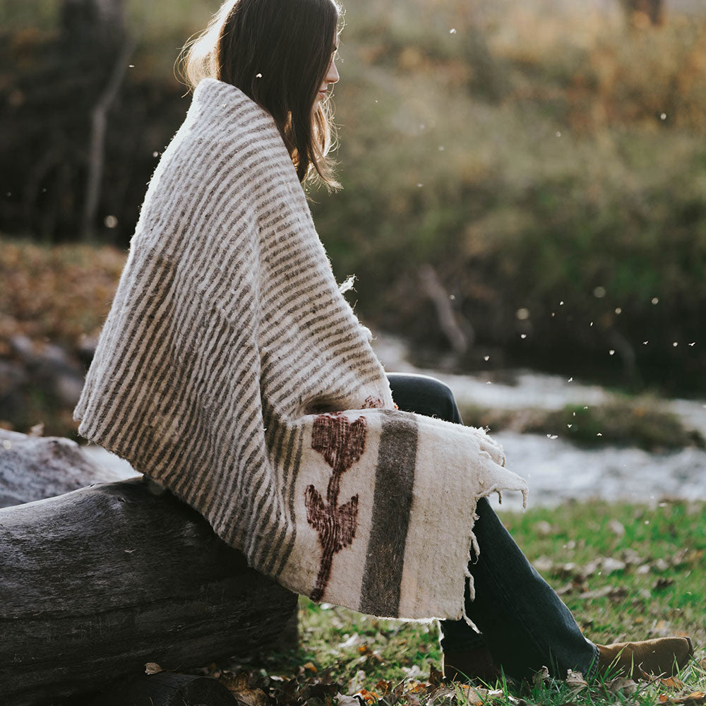 Hand-Loomed Blanket - Grey/Cayenne