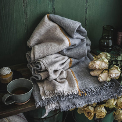 Wool Blend Throw - Natural & Grey