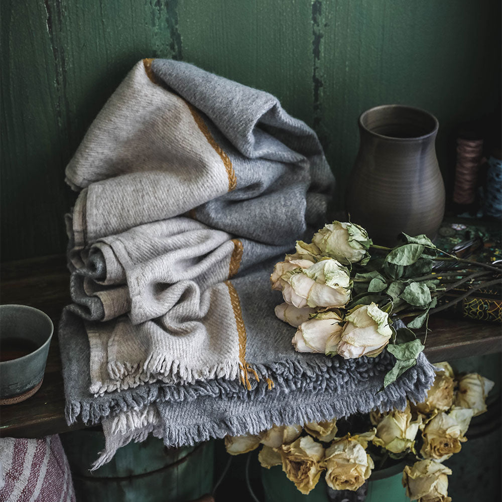 Wool Blend Throw - Natural & Grey