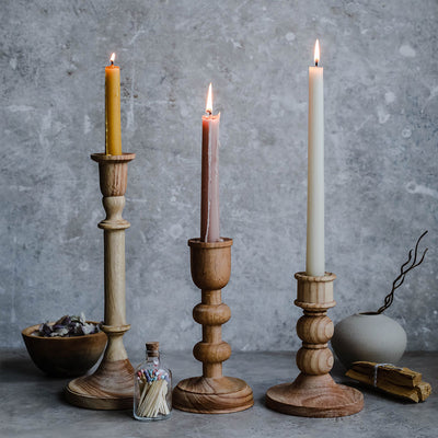 Aglow Wooden Candlesticks