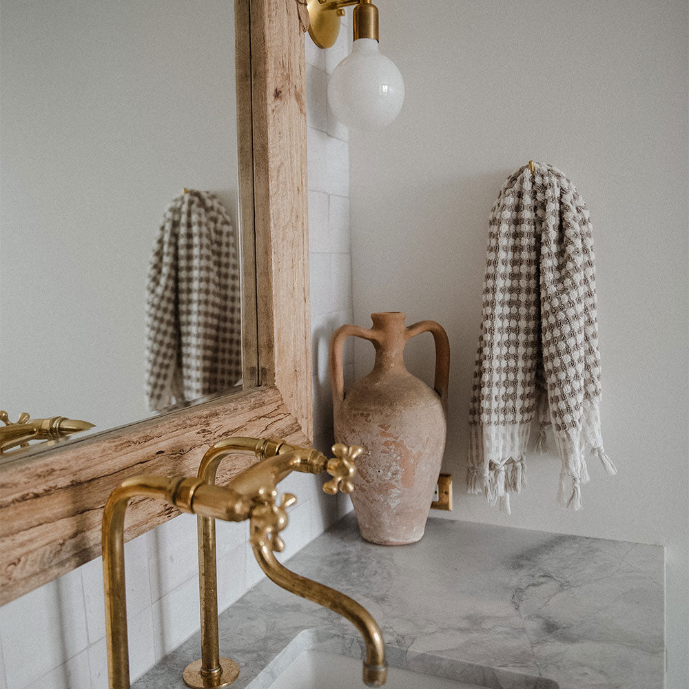 Hand-loomed Turkish Cotton Towel - Taupe Dots