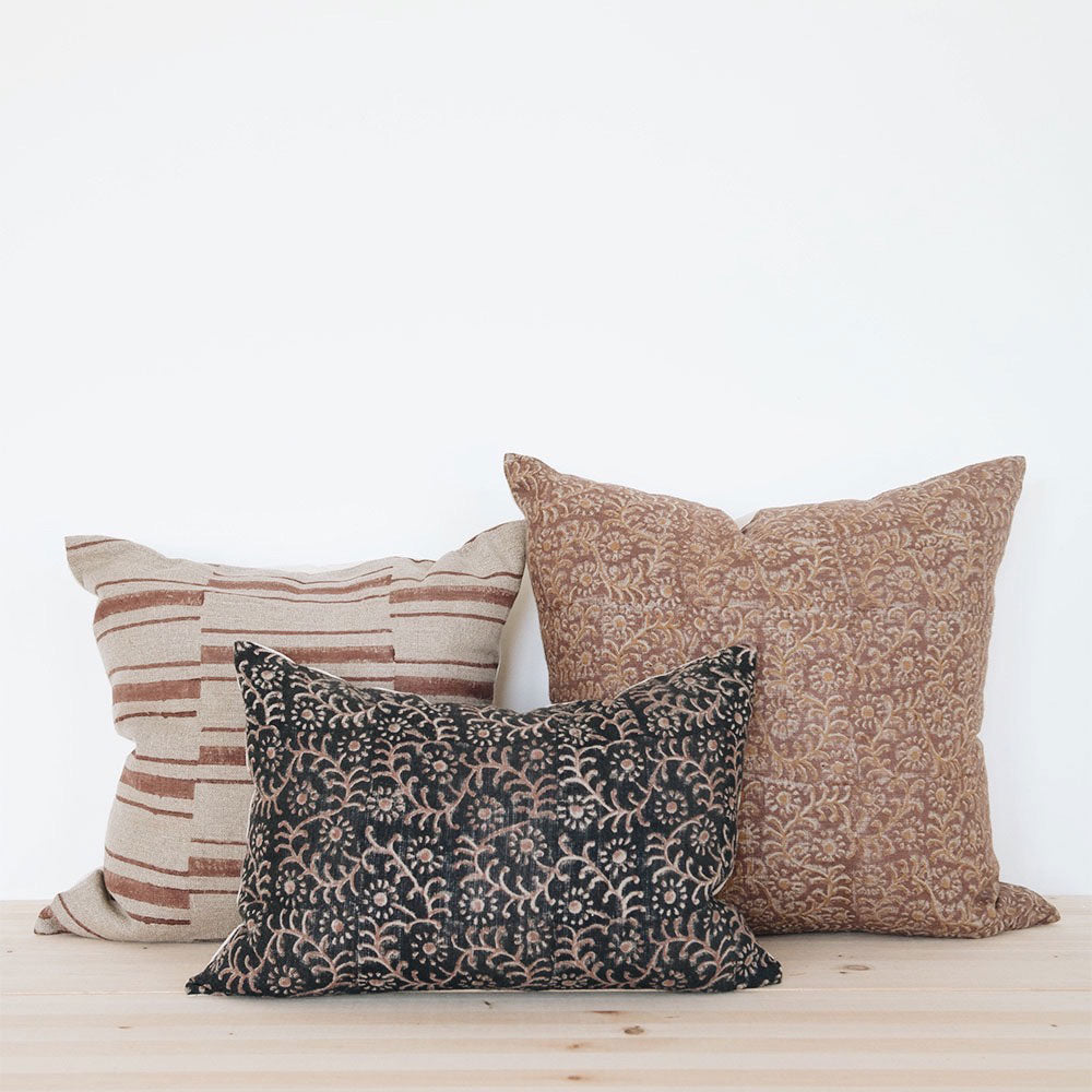 Linen Hand Block-Printed Pillow Cover No. 0926