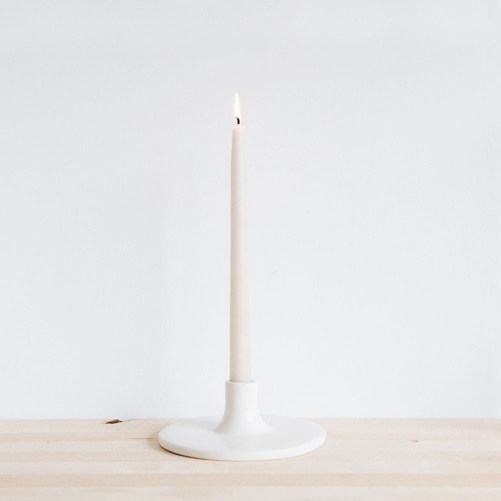 Ceramic Taper Candlestick - Wide - White