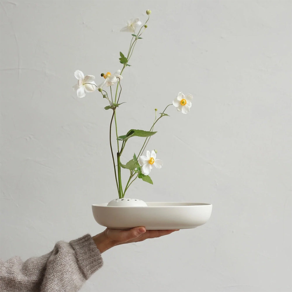 Ceramic Flower Frog & Dish Set