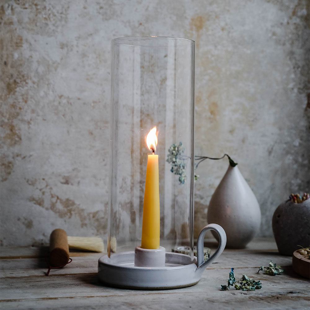 Stoneware Hurricane Candle Holder with Handle