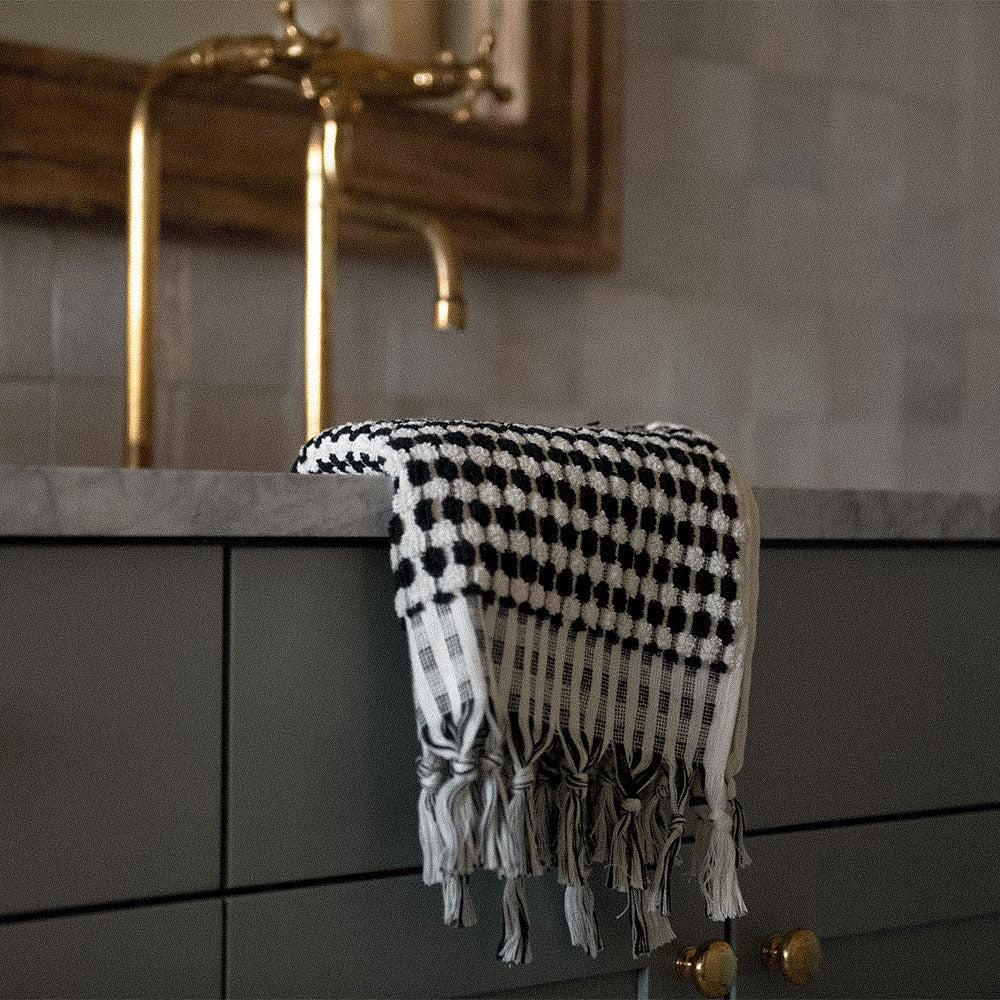 Hand-loomed Turkish Cotton Towel - Black Dots