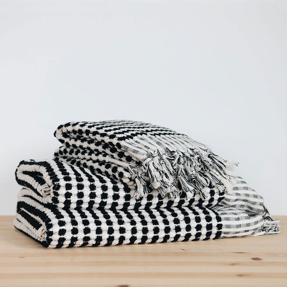 Hand-loomed Turkish Cotton Towel - Black Dots