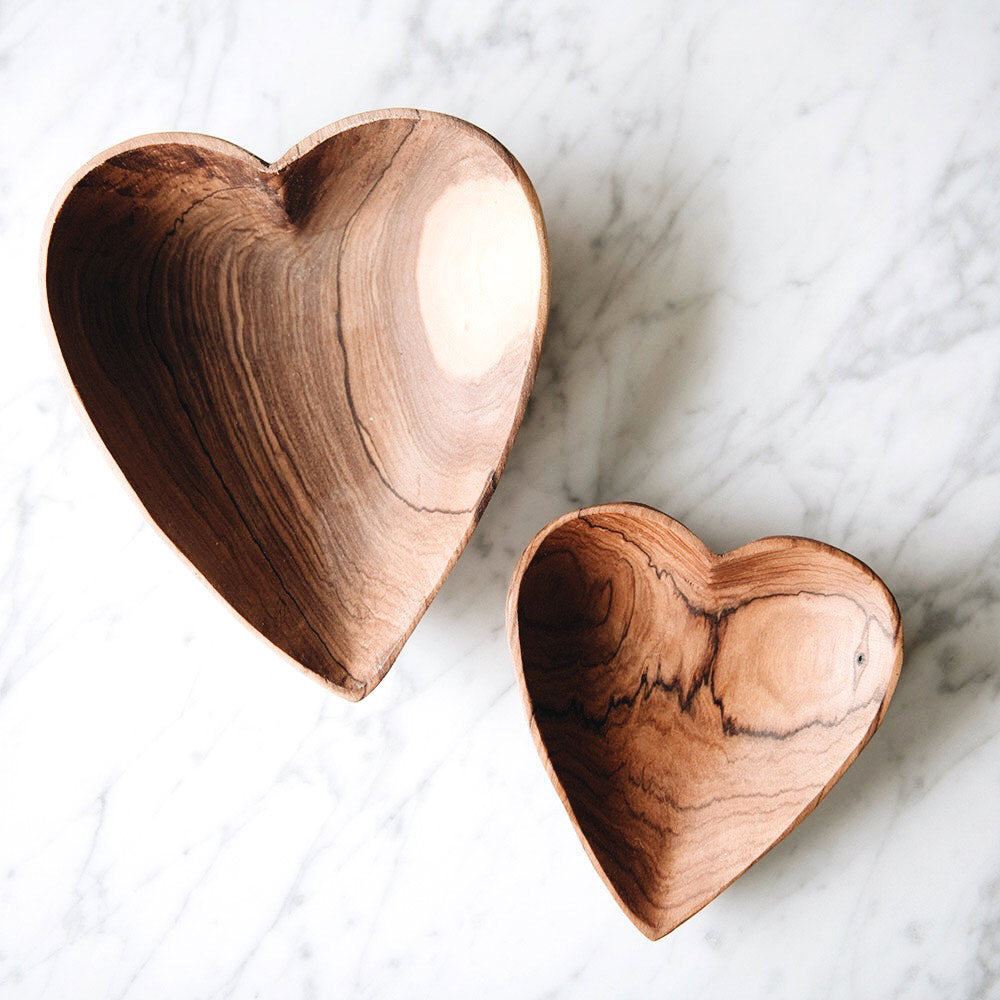 Wild Olive Wood Heart Serving Plate Set