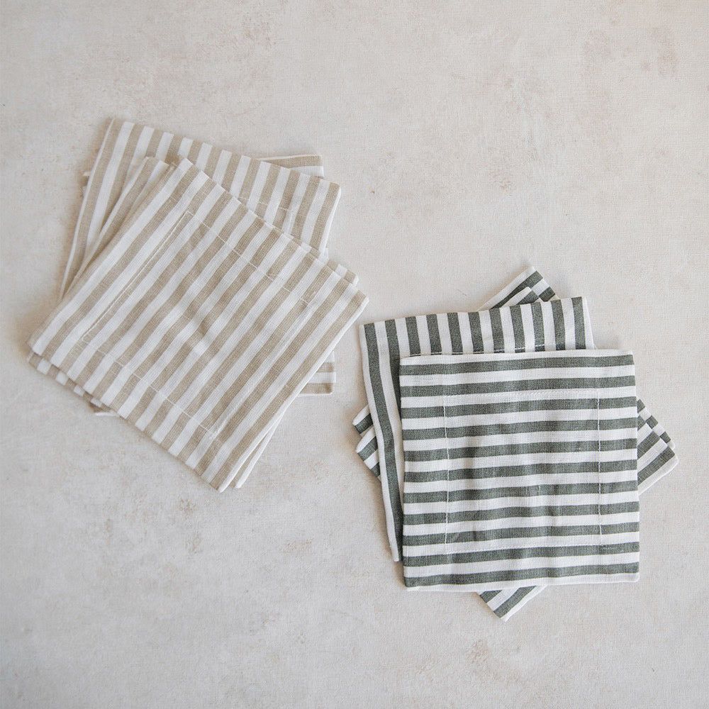 Striped Linen Cocktail Napkin Set