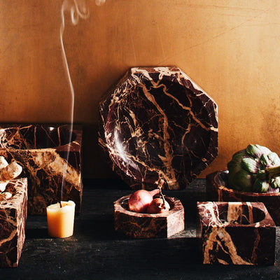 Red Marble Octagon Bowl