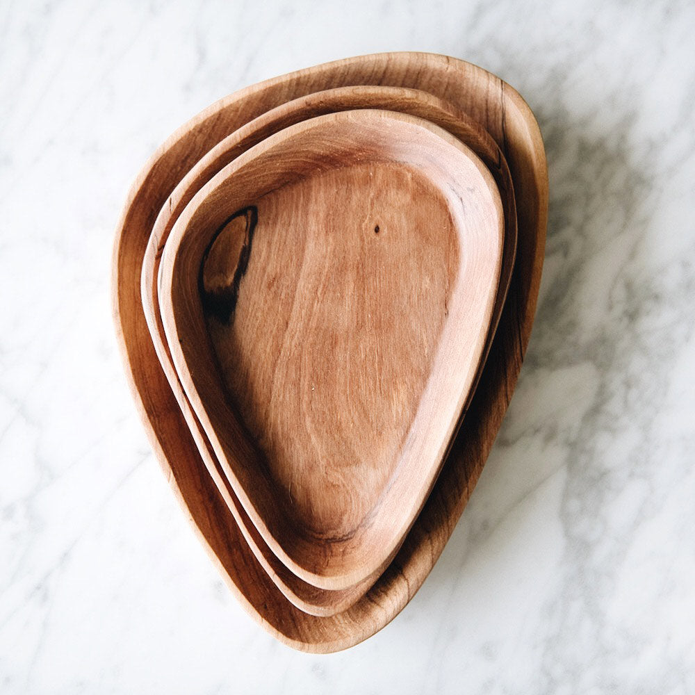 Wild Olive Wood Petal Serving Plate Set