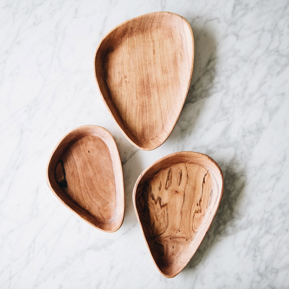 Wild Olive Wood Petal Serving Plate Set