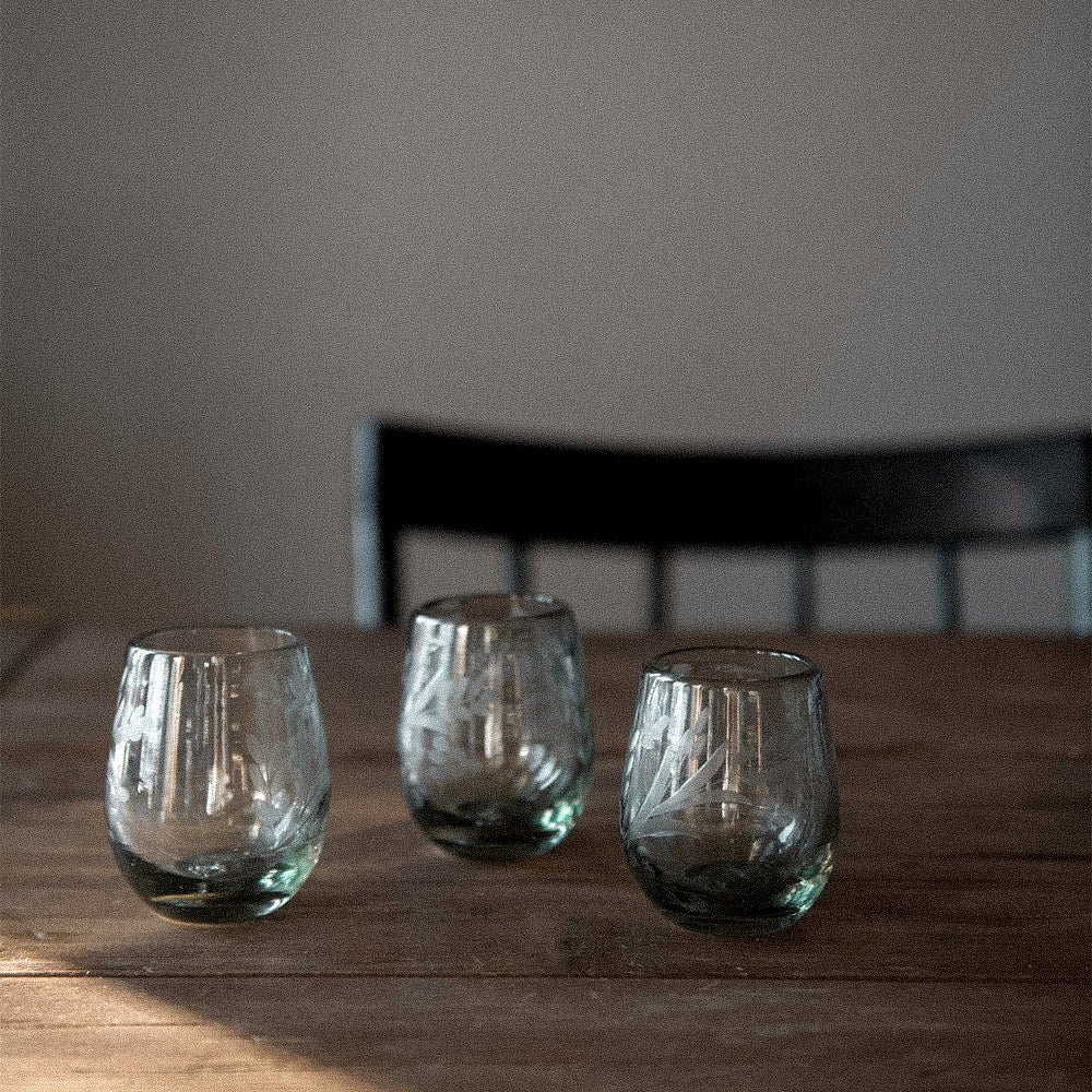 Petite Hand-etched Floral Recycled Glassware