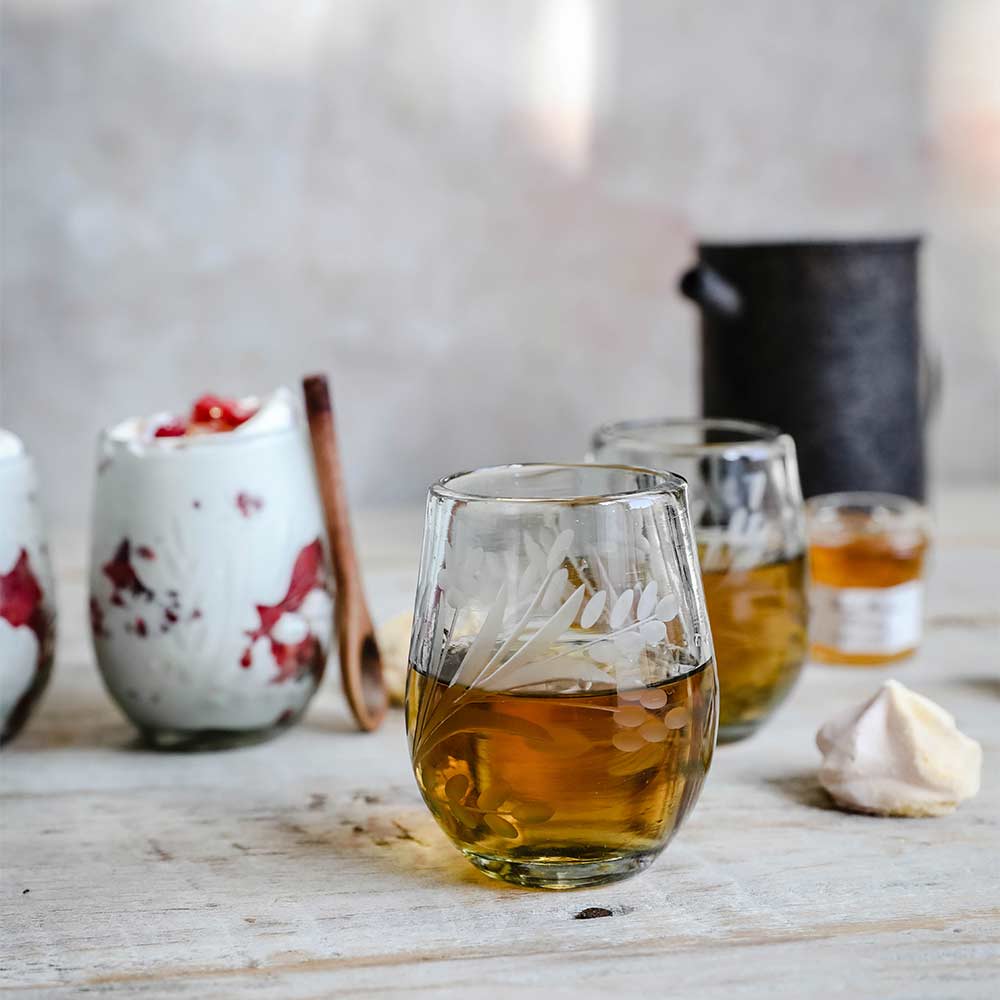 Petite Hand-etched Floral Recycled Glassware