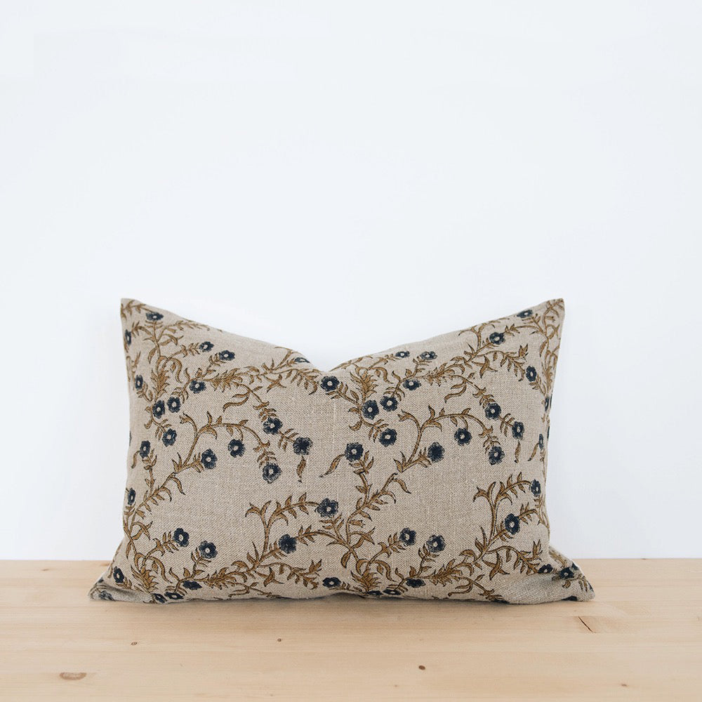 Linen Hand Block-Printed Pillow Cover Set No. 0224