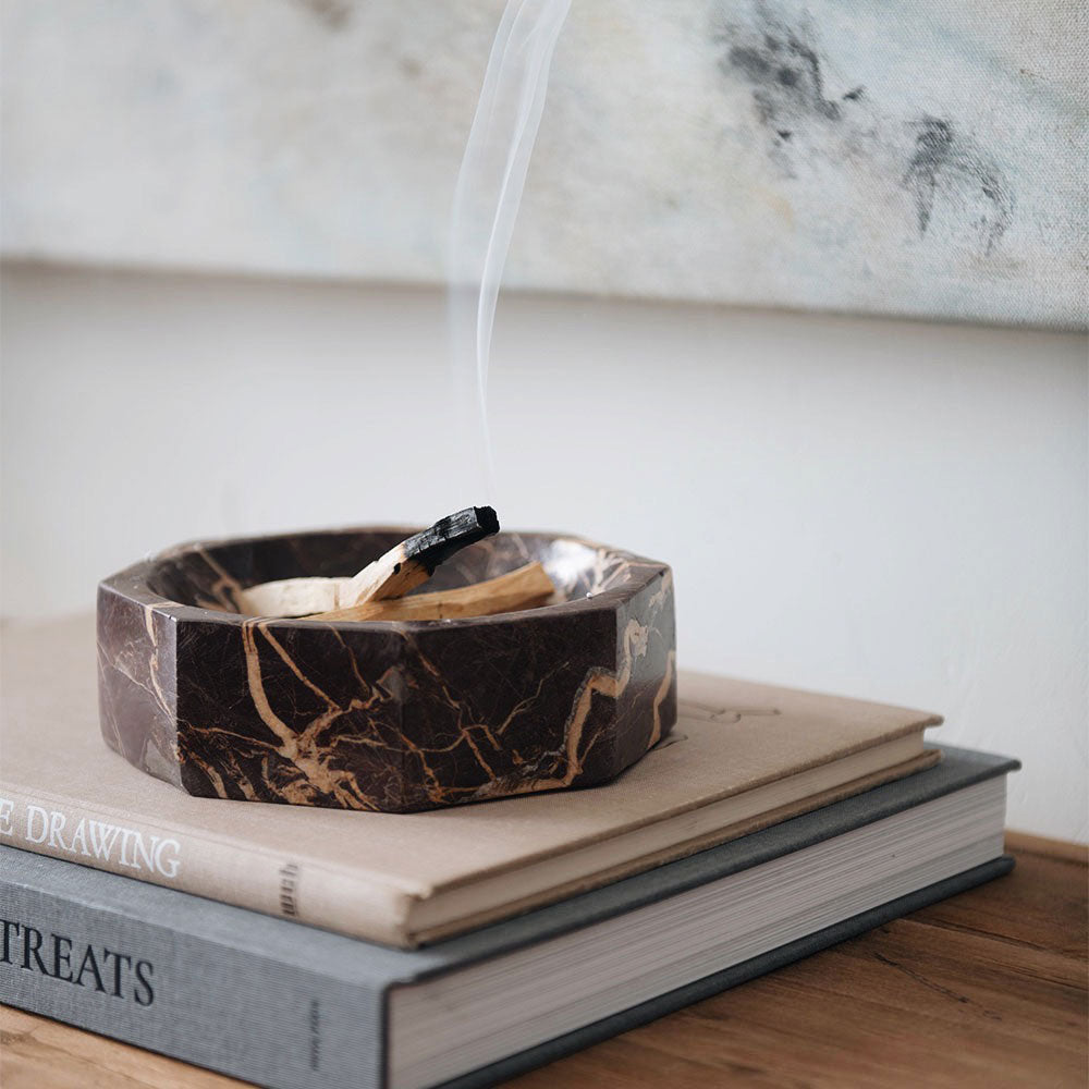Red Marble Octagon Bowl