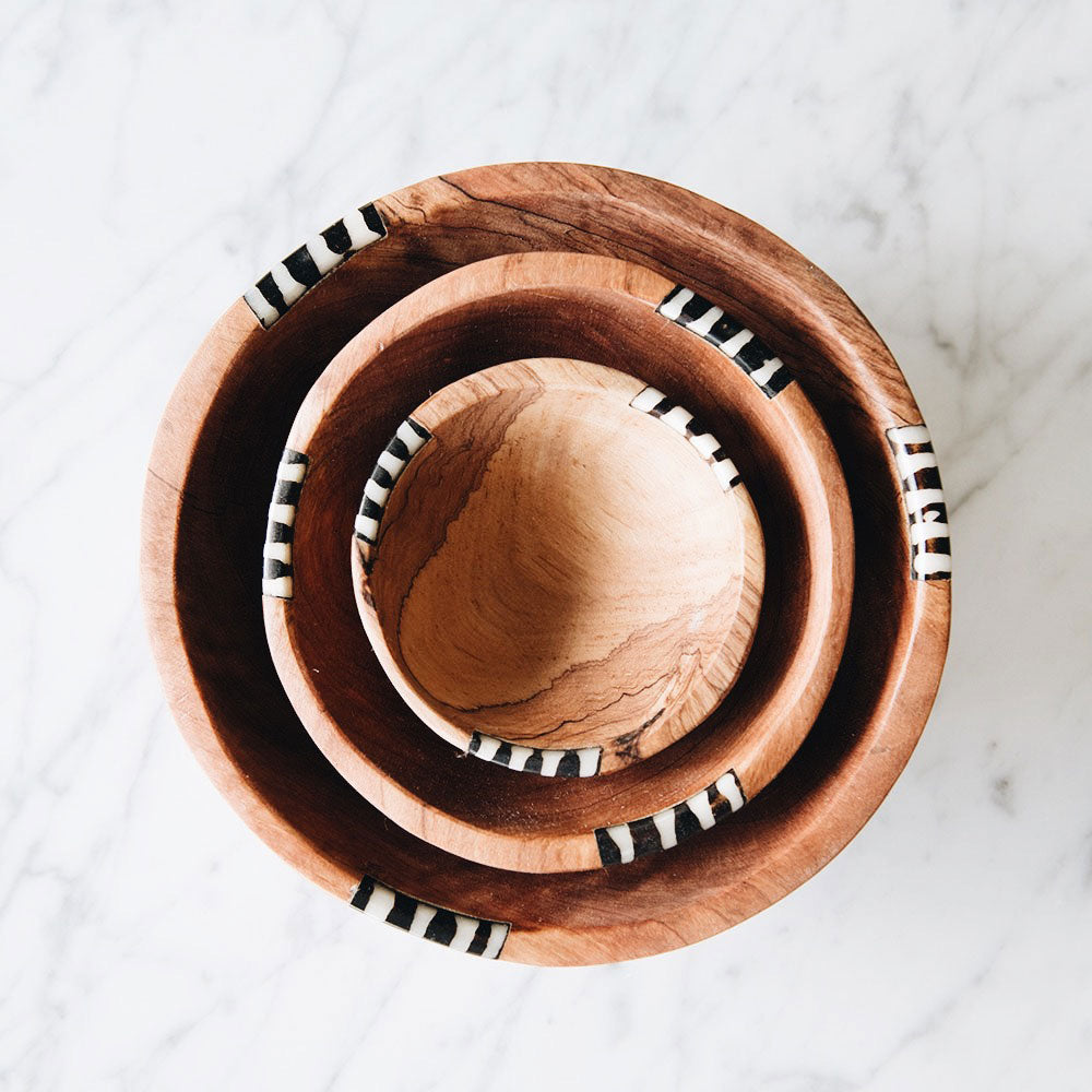 Wild Olive Wood Serving Bowl Set