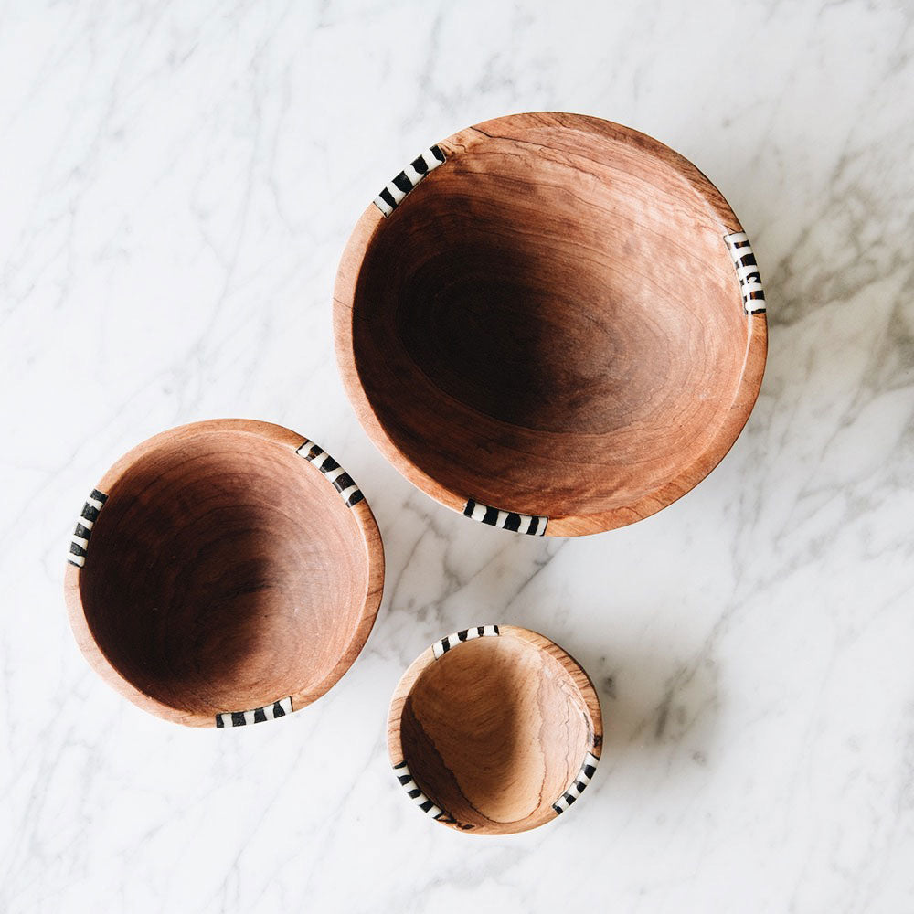 Wild Olive Wood Serving Bowl Set