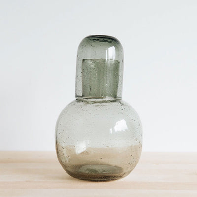 Hand-blown Carafe & Cup - Deep Sage