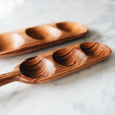 Wild Olive Wood Triple Well Serving Trays